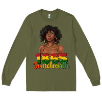 Army Green 1865 juneteenth with afro black woman Long Sleeve Tee - texasbilliewilder