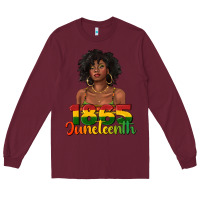 Burgundy 1865 juneteenth with afro black woman Long Sleeve Tee - texasbilliewilder