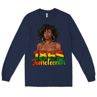 Navy 1865 juneteenth with afro black woman Long Sleeve Tee - texasbilliewilder