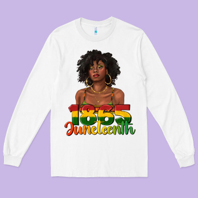 Long Sleeve Tee 1865 juneteenth with afro black woman