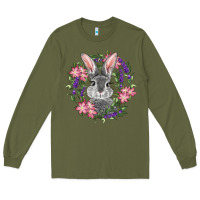 Army Green Easter Bunny With Floral Wreath Long Sleeve Tee - RanaPortraitStore