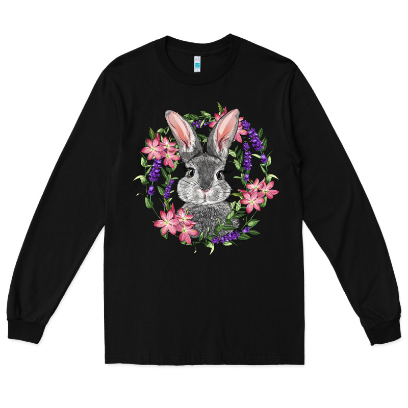 Easter Bunny With Floral Wreath Long Sleeve Tee by RanaPortraitStore | Teevron