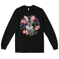 Black Easter Bunny With Floral Wreath Long Sleeve Tee - RanaPortraitStore