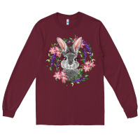 Burgundy Easter Bunny With Floral Wreath Long Sleeve Tee - RanaPortraitStore