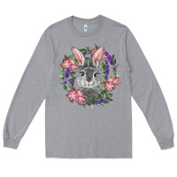 Heather Grey Easter Bunny With Floral Wreath Long Sleeve Tee - RanaPortraitStore