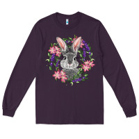 Plum Easter Bunny With Floral Wreath Long Sleeve Tee - RanaPortraitStore