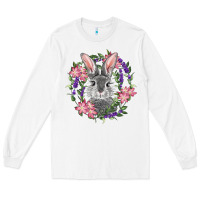 White Easter Bunny With Floral Wreath Long Sleeve Tee - RanaPortraitStore