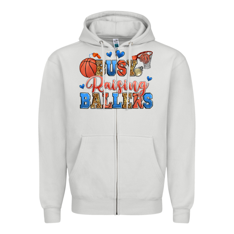 Busy Raising Ballers Basketball Zipper Hoodie by Zillion Design Studio | Teevron