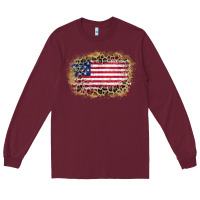 Burgundy america leopard glitter flag Long Sleeve Tee - Zillion Design Studio