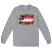 Heather Grey america leopard glitter flag Long Sleeve Tee - Zillion Design Studio