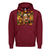 Burgundy christmas highland cow tumbler Zipper Hoodie - RanaPortraitStore