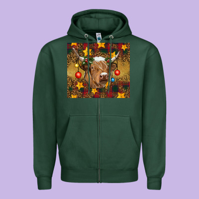 Christmas Highland Cow Tumbler Zipper Hoodie Designed By Ranaportraitstore