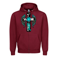 Burgundy cross faith gemstone wings Zipper Hoodie - RanaPortraitStore