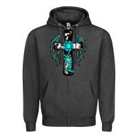 Charcoal Heather cross faith gemstone wings Zipper Hoodie - RanaPortraitStore