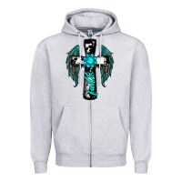 Heather Grey cross faith gemstone wings Zipper Hoodie - RanaPortraitStore