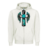 Oatmeal Heather cross faith gemstone wings Zipper Hoodie - RanaPortraitStore