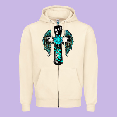 Cross Faith Gemstone Wings Zipper Hoodie Designed By Ranaportraitstore