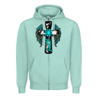 Seafoam cross faith gemstone wings Zipper Hoodie - RanaPortraitStore