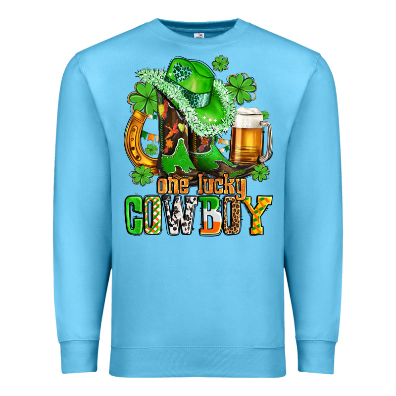 One Lucky  Cowboy With Hat And Boots Premium Sweatshirt by AdoDesignShop | Teevron