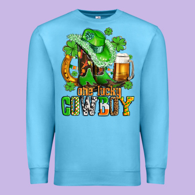 One Lucky  Cowboy With Hat And Boots Premium Sweatshirt Designed By Adodesignshop