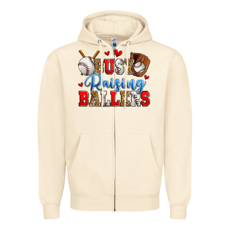 Busy Raising Ballers Baseball Zipper Hoodie by Zillion Design Studio | Teevron