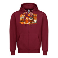 Burgundy Fall Coffee Cups Zipper Hoodie - texasbilliewilder