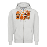Dove Grey Fall Coffee Cups Zipper Hoodie - texasbilliewilder