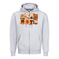 Heather Grey Fall Coffee Cups Zipper Hoodie - texasbilliewilder