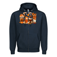 Navy Fall Coffee Cups Zipper Hoodie - texasbilliewilder