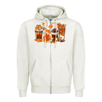 Oatmeal Heather Fall Coffee Cups Zipper Hoodie - texasbilliewilder