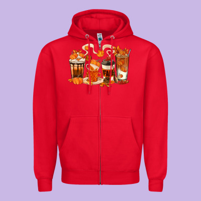 Fall Coffee Cups Zipper Hoodie Designed By Texasbilliewilder