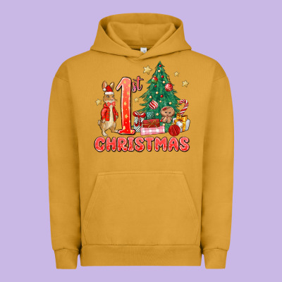 Red Christmas Bunny 1st Christmas Urban Hoodie Designed By Maliassmallbusiness