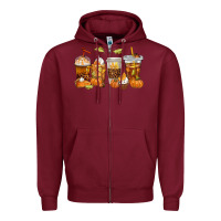Burgundy Fall Coffee Cups Zipper Hoodie - texasbilliewilder