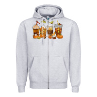 Heather Grey Fall Coffee Cups Zipper Hoodie - texasbilliewilder