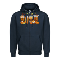 Navy Fall Coffee Cups Zipper Hoodie - texasbilliewilder