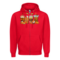 Red Fall Coffee Cups Zipper Hoodie - texasbilliewilder