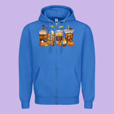 Fall Coffee Cups Zipper Hoodie Designed By Texasbilliewilder
