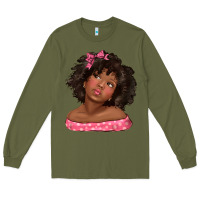 Army Green afro black girlchild kiss with bow Long Sleeve Tee - texasbilliewilder