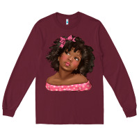 Burgundy afro black girlchild kiss with bow Long Sleeve Tee - texasbilliewilder