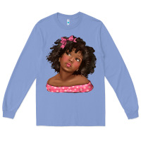Colony Blue afro black girlchild kiss with bow Long Sleeve Tee - texasbilliewilder