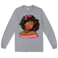Heather Grey afro black girlchild kiss with bow Long Sleeve Tee - texasbilliewilder