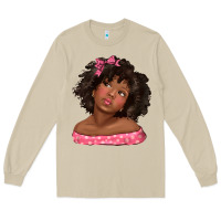 Mushroom afro black girlchild kiss with bow Long Sleeve Tee - texasbilliewilder