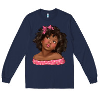 Navy afro black girlchild kiss with bow Long Sleeve Tee - texasbilliewilder