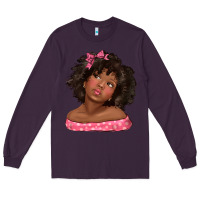 Plum afro black girlchild kiss with bow Long Sleeve Tee - texasbilliewilder