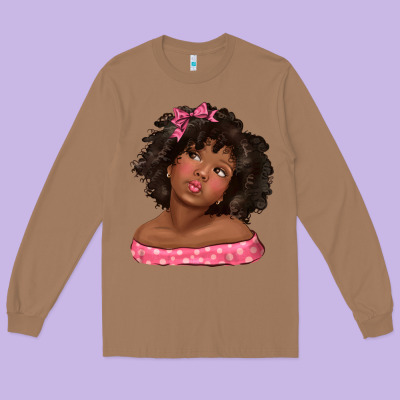 Long Sleeve Tee afro black girlchild kiss with bow