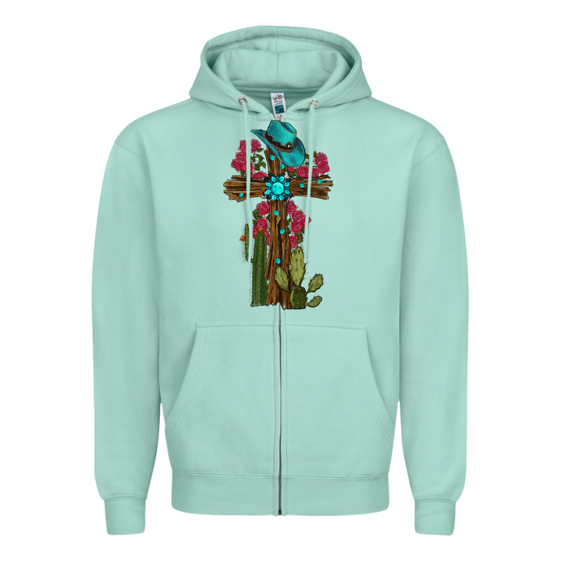 Cross Gemstone Cactus Roses Cowboy Hat Zipper Hoodie by RanaPortraitStore | Teevron
