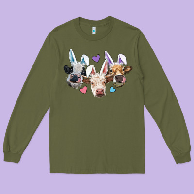 Long Sleeve Tee Easter Cows With Bunny Ears