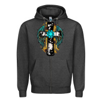 Charcoal Heather cross gemstone wings Zipper Hoodie - RanaPortraitStore