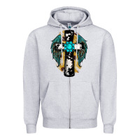 Heather Grey cross gemstone wings Zipper Hoodie - RanaPortraitStore