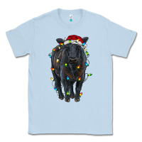 Dusty Blue christmas black angus cattle with lights Classic Tee - RanaPortraitStore